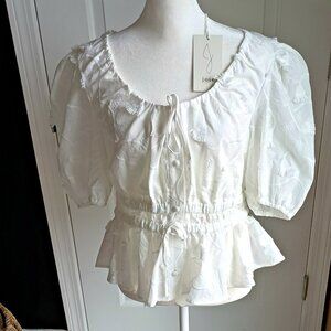 NEW! GORGEOUS BOHO ELASTIC WAIST White BLOUSE By JOIE
